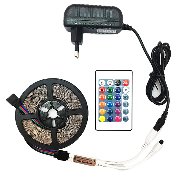 Kit cinta LED RGB SMD2835 DC12V 60LEDs/m + Control remoto + Driver + Fuente de poder