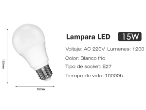 Ampolleta LED interiores E27 220V 12W