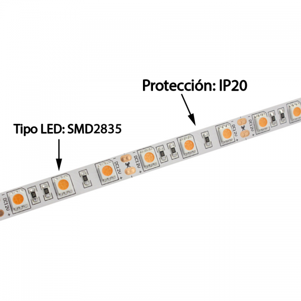 Cinta LED RGB SMD2835 sin protección contra humedad.