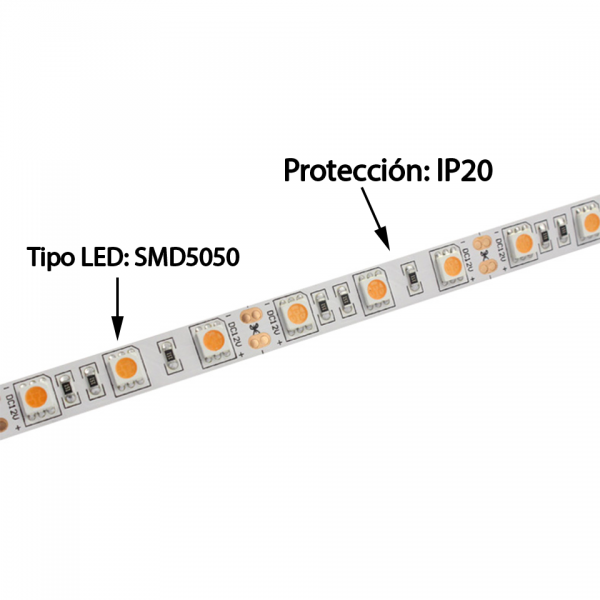 Cinta LED blanco 5mm SMD5050 sin protección contra agua