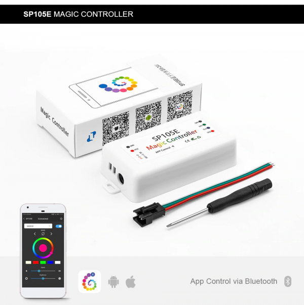 Controlador musical SP107E para cintas LED WS2812B/11 Bluetooth RGB/RGBW