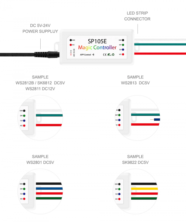 Controlador musical SP107E para cintas LED WS2812B/11 Bluetooth RGB/RGBW - Imagen 19
