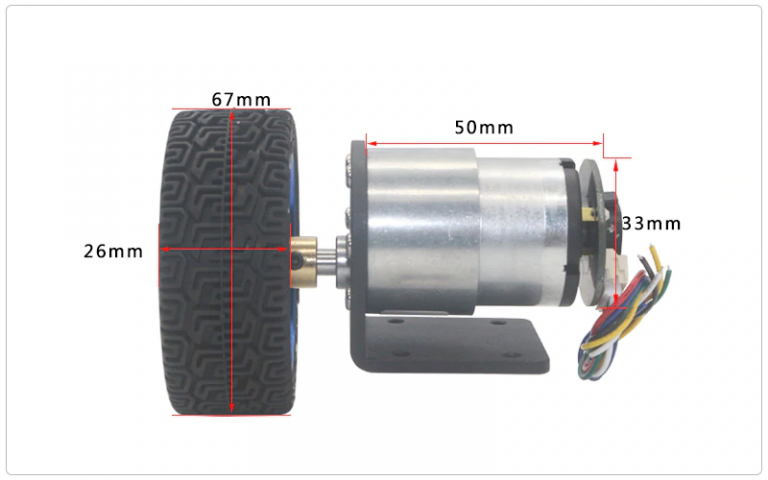 Kit Motor con reductor, encoder y rueda 6VDC JGB37-520 1000rpm - Imagen 3