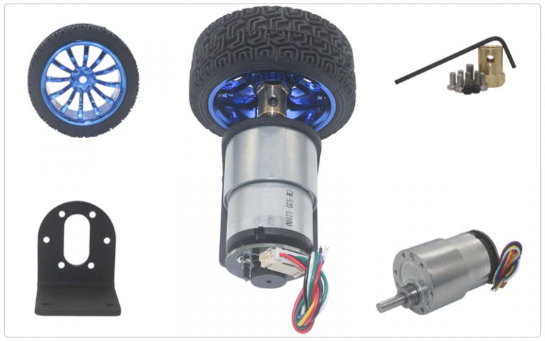 Kit Motor con reductor, encoder y rueda 6VDC JGB37-520 1000rpm - Imagen 4