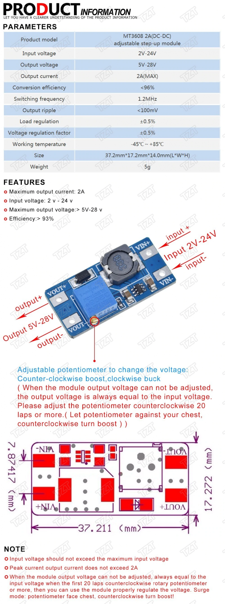 Fuente de alimentación DC-DC step up MT3608 28V 2A para Arduino - Imagen 6