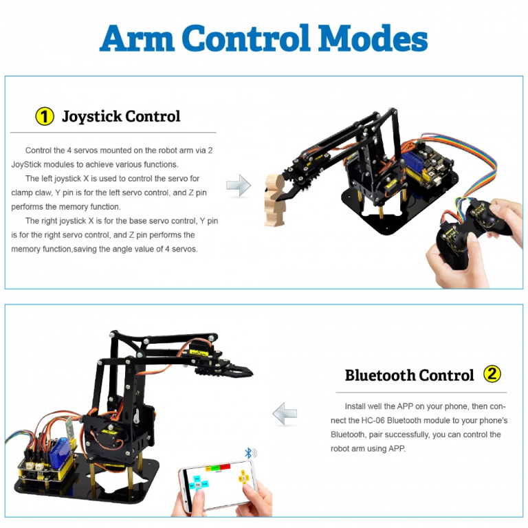 Brazo robótico Keyestudio 4 grados de libertad Acrílico Arduino DIY - Imagen 9