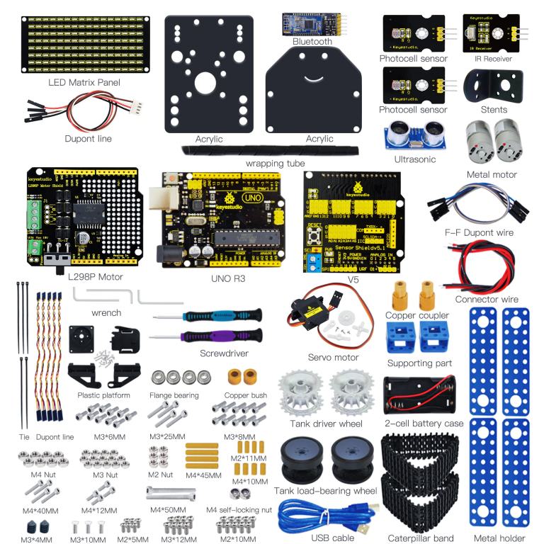 Carro robot tanque Keyestudio V2.0 Arduino Robot STEM/Mixly - Imagen 2