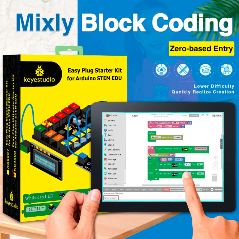 Kit aprendizaje Keyestudio EASY plug Ultimate Arduino STEM Mixly Block