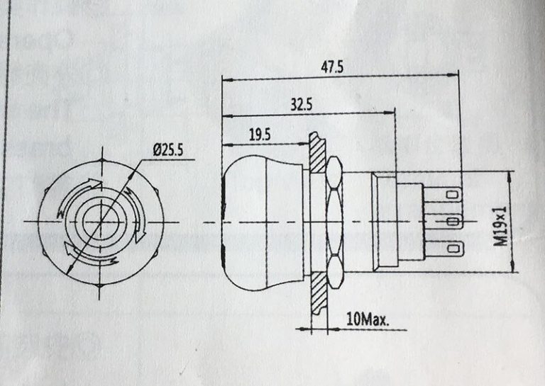 Botón de parada de emergencia tipo hongo 19 mm acero inoxidable - Imagen 6